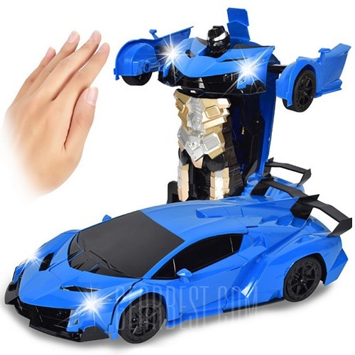 Gesture Sensing Remote Control Robot One Button Transformation Car Toy- OCEAN BLUE